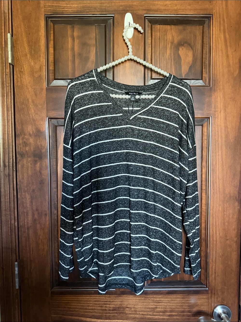 Well Worn Black & White Striped V-Neck Sweater